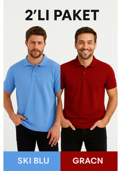 Erkek Salaş 2 Li Paket Kısa Kol Bol Polo Yaka Tişört