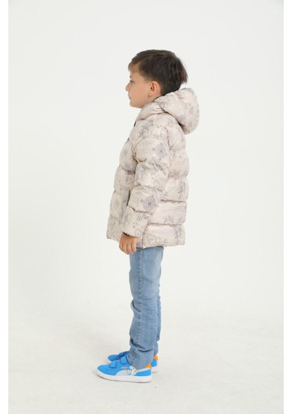 Erkek Çocuk Pusula Desen Polar Su ve Rüzgar Geçirmez Kapüşonlu Cepli Şişme Kışlık Mont indirimleri