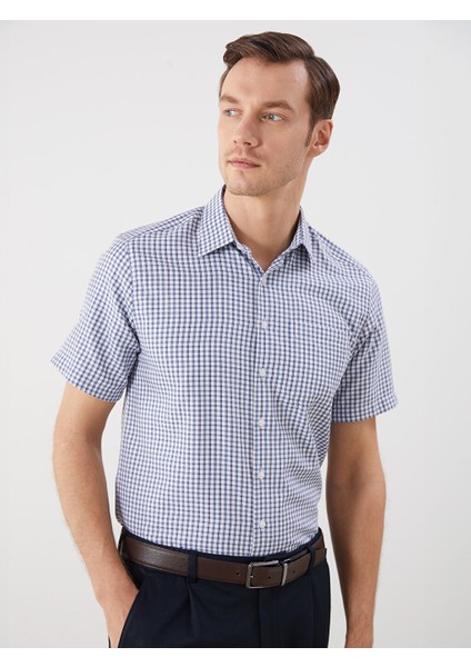 Yeni Sezon Regular Fit Kisa Kollu Ekose Gabardin Erkek Gomlek - S5RD20Z8