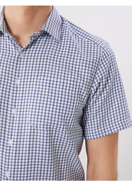 Yeni Sezon Regular Fit Kisa Kollu Ekose Gabardin Erkek Gomlek - S5RD20Z8