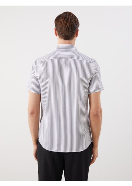 Yeni Sezon Slim Fit Kisa Kollu Cizgili Erkek Gomlek - S5RC10Z8 fırsatları