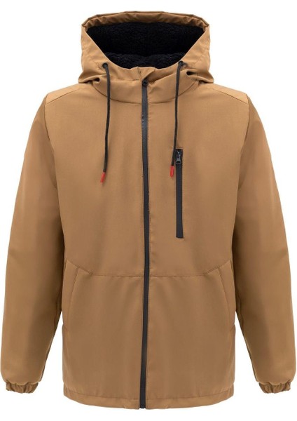 Spor Erkek Taba Kürklü Su ve Rüzgar Geçirmez Kapüşonlu Mont Parka