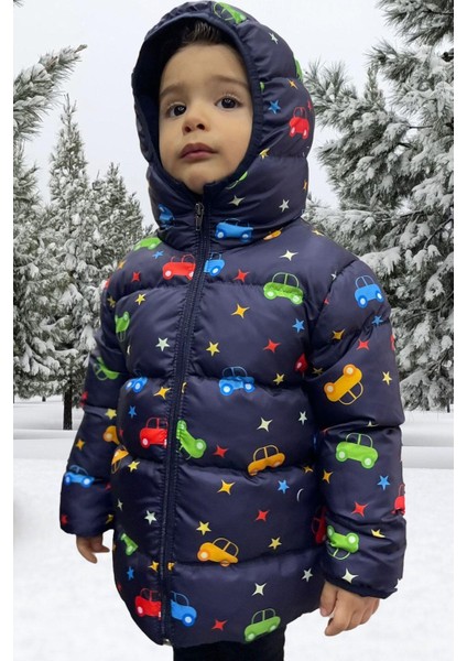 Erkek Çocuk Polarlı Kapüşonlu Araba Yıldız Ay Desenli Kışlık Şişme Mont & Kaban fırsatları