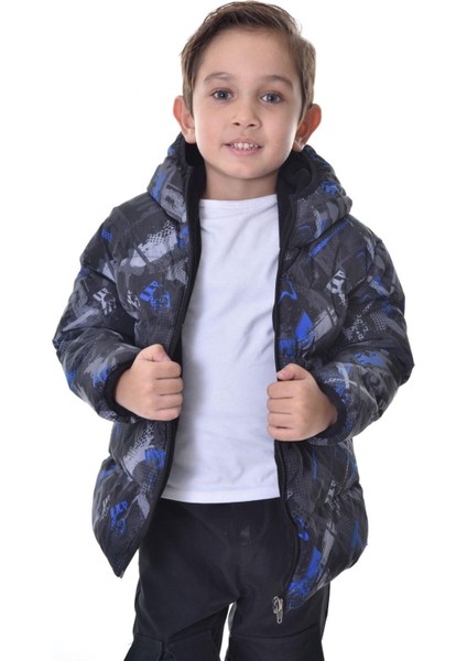 Erkek Çocukdijital Desen Polar Su ve Rüzgar Geçirmez Kapüşonlu Şişme Kışlık Mont fırsatları