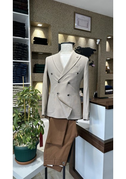Bej Kruvaze Slim Fit Erkek Ceket (Astarsız) fiyatları