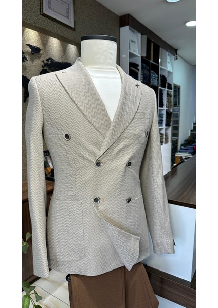 Bej Kruvaze Slim Fit Erkek Ceket (Astarsız) fırsatları