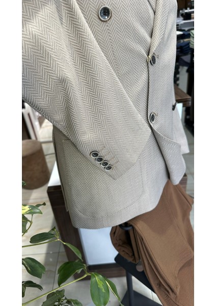 Bej Kruvaze Slim Fit Erkek Ceket (Astarsız) indirimleri
