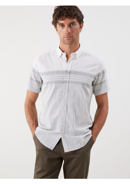 Yeni Sezon Regular Fit Kisa Kollu Cizgili Poplin Erkek Gomlek - S5QY27Z8