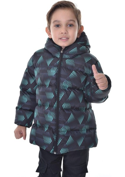 Erkek Çocukdijital Desen Polar Su ve Rüzgar Geçirmez Kapüşonlu Şişme Kışlık Mont fiyatları