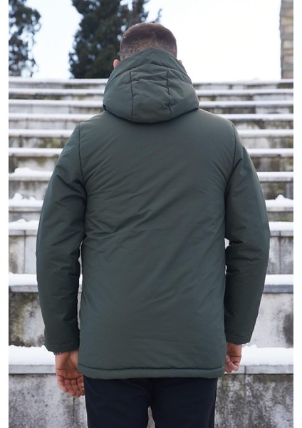 Spor Erkek Polarlı Kürklü Su ve Rüzgar Geçirmez Kapüşonlu Mont Parka