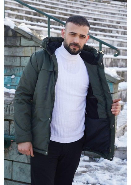 Spor Erkek Polarlı Kürklü Su ve Rüzgar Geçirmez Kapüşonlu Mont Parka modelleri