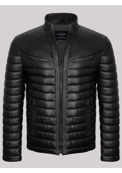 Hakiki Deri Siyah Erkek Deri Mont Şişme Deri Ceket