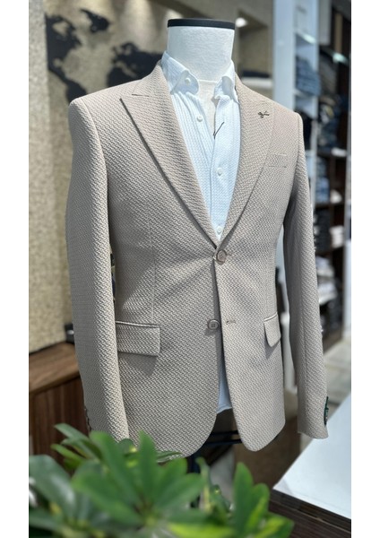 Dokulu Erkek Tek Ceket Bej indirimleri