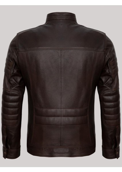 Hakiki Kuzu Derisi Kahverengi Koldan Düz Çizgili Fermuarlı Dört Cepli Erkek Deri Mont fiyatları