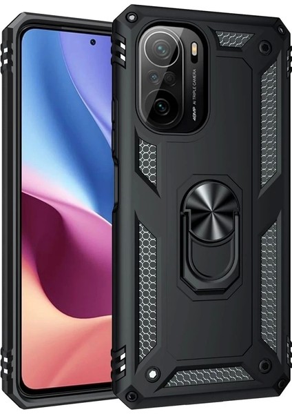 Newface Xiaomi Poco F3 Kılıf Sofya Yüzüklü Silikon Kapak - Siyah