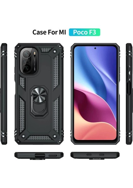 Newface Xiaomi Poco F3 Kılıf Sofya Yüzüklü Silikon Kapak - Siyah modelleri
