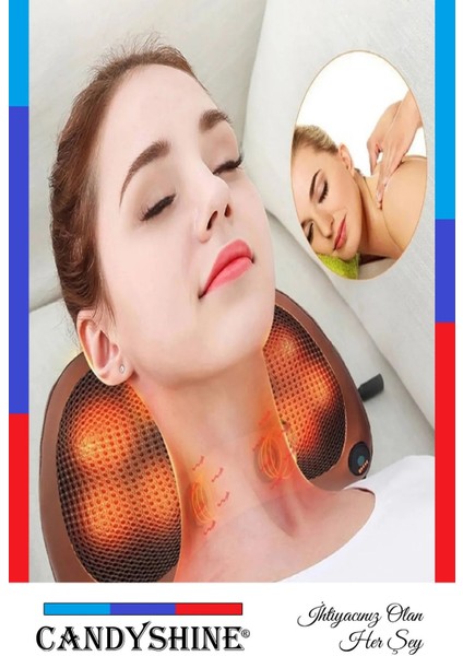 Çift Motorlu 8 Toplu Masaj Aleti, Isıtmalı, Ovmalı, Yoğurmalı, Boyun, Bel, Sırt, Ayak