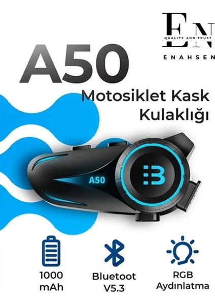 A50 Motosiklet Kask Kulaklık Bluetooth Intercom Rgb Işıklı Motorsiklet Yeni Nesil Kulaklık