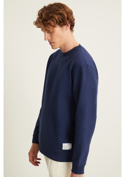 Natas Erkek Yumuşacık Kumaşlı Regular Organik Cotton Yuvarlak Yakalı Lacivert Sweatshirt modelleri