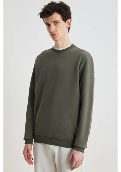 Natas Erkek Yumuşacık Kumaşlı Regular Organik Cotton Yuvarlak Yakalı Haki Sweatshirt