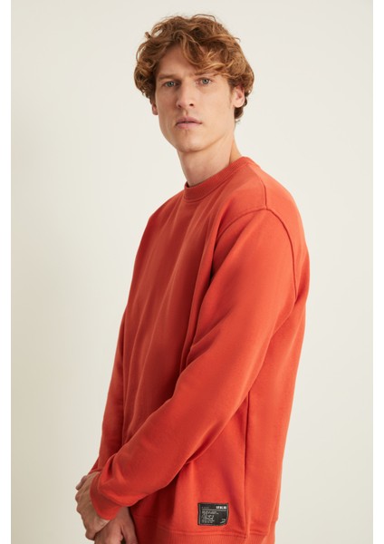Natas Erkek Yumuşacık Kumaşlı Regular Organik Cotton Yuvarlak Yakalı Kiremit Rengi Sweatshirt modelleri