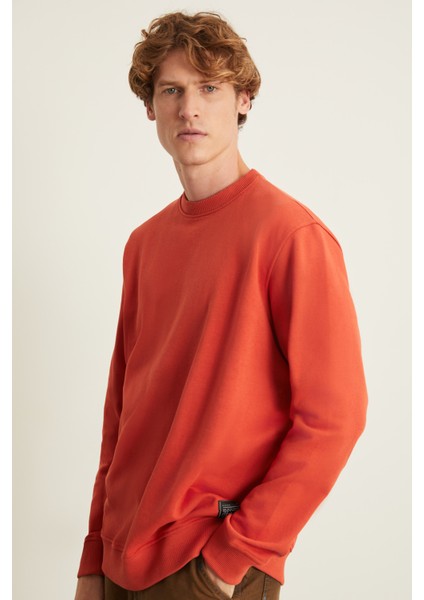 Natas Erkek Yumuşacık Kumaşlı Regular Organik Cotton Yuvarlak Yakalı Kiremit Rengi Sweatshirt fırsatları