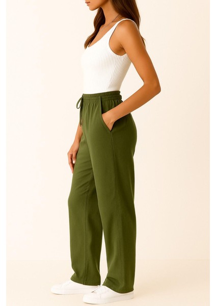 Kadın Pantolon – Yüksek Bel, Bağcıklı, Salaş Rahat Kalıp, Günlük ve Şık Kullanım fiyatları