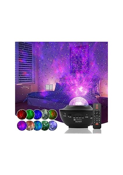 Galaksi Gökyüzü ve Yıldızları Yansıtan Gece Lambası Hoparlör Özellikli LED Rgb Işıklı Uza