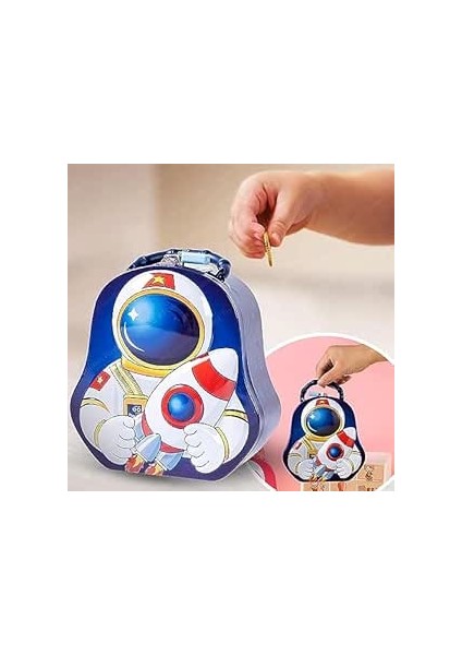 Astronot Desenli Metal Kilitli Kumbara