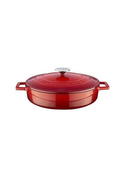 Metal Döküm Çok Amaçlı Yayvan Tencere, Trendy, 28 Cm, 3.51 L Hacim, Kırmızı