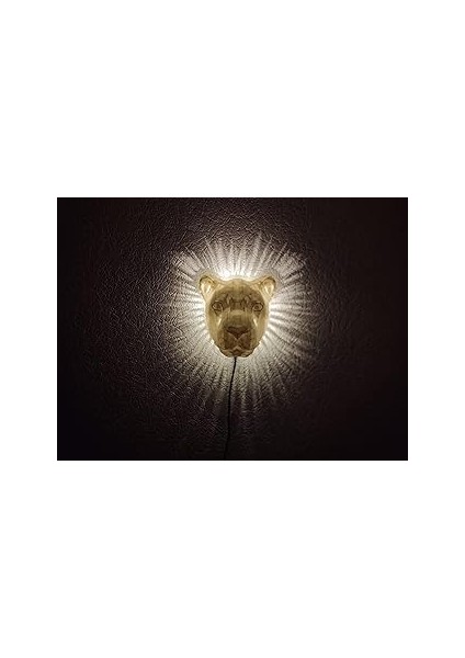 Aslan Gece Lambası LED Işıklı 3D Duvar Süsü (Usb Kablolu) (Mermer)
