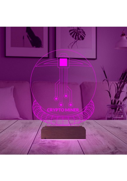 Çok Renkli 3D Gece Lambası, Kripto Madenci Teması, Masa Dekorasyonu