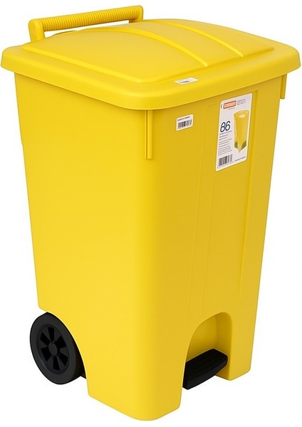 Siyah Plastik 85 Litre Köşeli Pedallı Tekerlekli Çöp Kovası