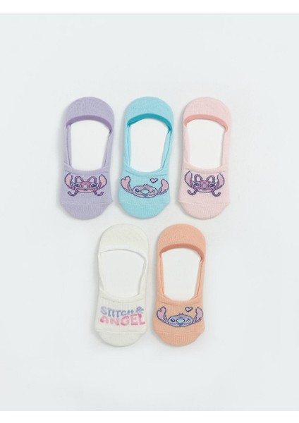 Yeni Sezon Stitch ve Angel Desenli Kiz Cocuk Babet Corap 5'li - S5NR62Z4