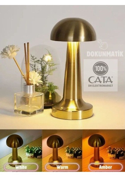 Şarjlı Antik Masa Lambası, Sarı, Modern ve Şık Tasarım, Ev ve Ofis Kullanımı