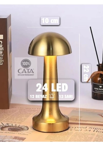 Şarjlı Antik Masa Lambası, Sarı, Modern ve Şık Tasarım, Ev ve Ofis Kullanımı