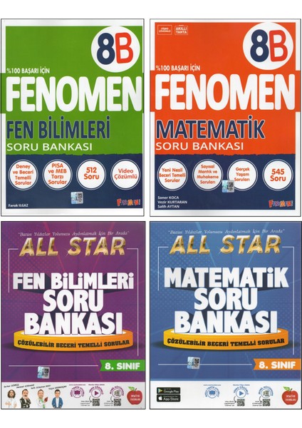 Fenomen 8. Sınıf Fen Bilimleri 8b+Matematik 8b+Newton All Star Fen B.+Matematik (4 Kitap)