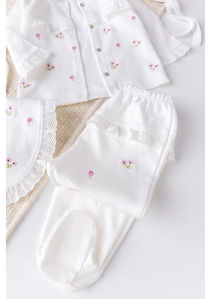 Çiçekli Natural 100% Pamuk 5'li Kız Bebek Hastane Çıkışı Bebek Takımı Set modelleri