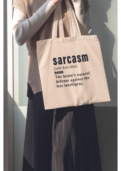 Sarcasm Noun Hediyelik Baskılı %100 Pamuklu Ham Bez Bej Çanta