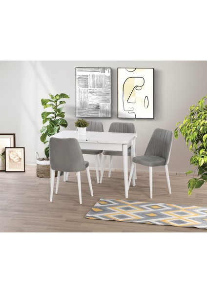 Uyar Beyaz 4 Adet Havuz Mutfak Sandalye 70*110+30 Kelebek Açılabilir Masa Takımı