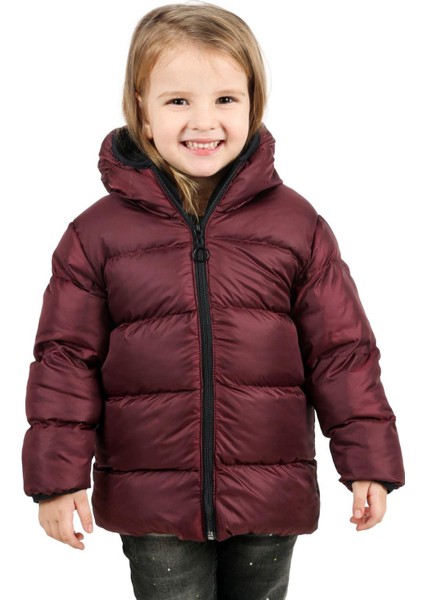 Kız Çocuk Polarlı Kapüşonlu Su Geçirmez Rüzgara Dayanıklı Şişme Kışlık Mont & Kaban