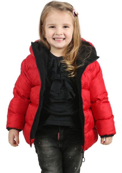 Kız Çocuk Polarlı Kapüşonlu Su Geçirmez Rüzgara Dayanıklı Şişme Kışlık Mont & Kaban