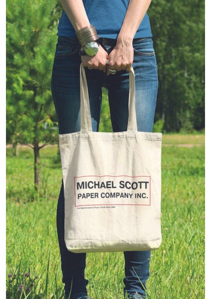 Michael Scott Paper The Office Baskılı %100 Pamuklu Ham Bez Bej Çanta