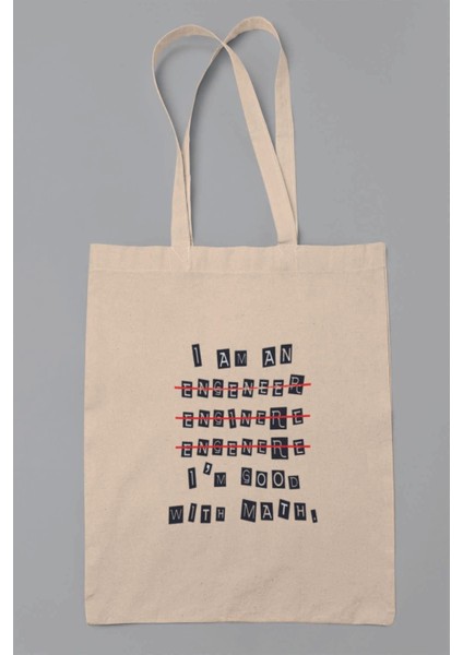 Mühendis Matematik Hediyelik Baskılı %100 Pamuklu Ham Bez Bej Çanta