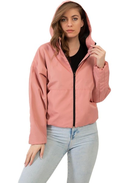 Spor Kadın Su Yeşili Kapüşonlu Su ve Rüzgar Geçirmez Oversize Yağmurluk - Rüzgarlık fiyatları