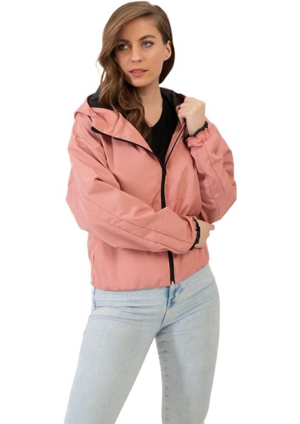 Spor Kadın Su Yeşili Kapüşonlu Su ve Rüzgar Geçirmez Oversize Yağmurluk - Rüzgarlık modelleri