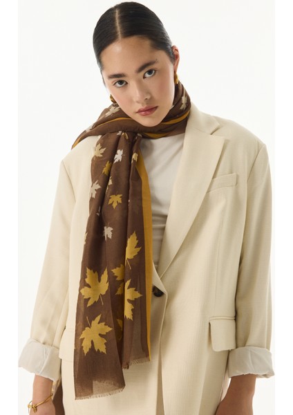 Zeta Kahve Yaprak Desen Pamuklu Şal modelleri