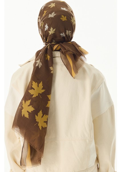 Zeta Kahve Yaprak Desen Pamuklu Şal