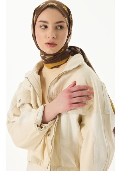 Zeta Kahve Yaprak Desen Pamuklu Şal