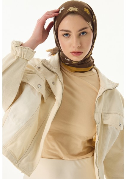 Zeta Kahve Yaprak Desen Pamuklu Şal